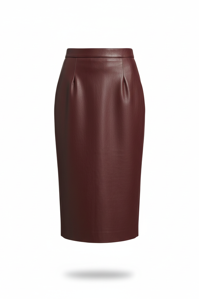 Jupe Crayon Bourgogne Cuir Chic