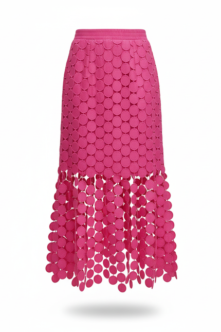 Jupe Crayon Rose Pois Ajourés Chic
