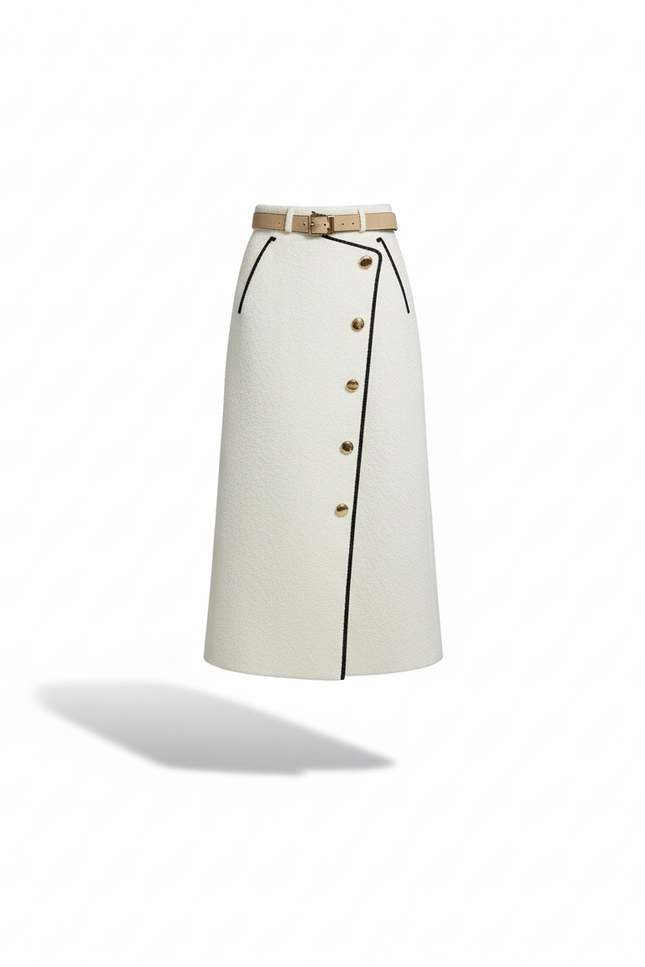 Jupe Crayon Crème Boutonnée Élégante