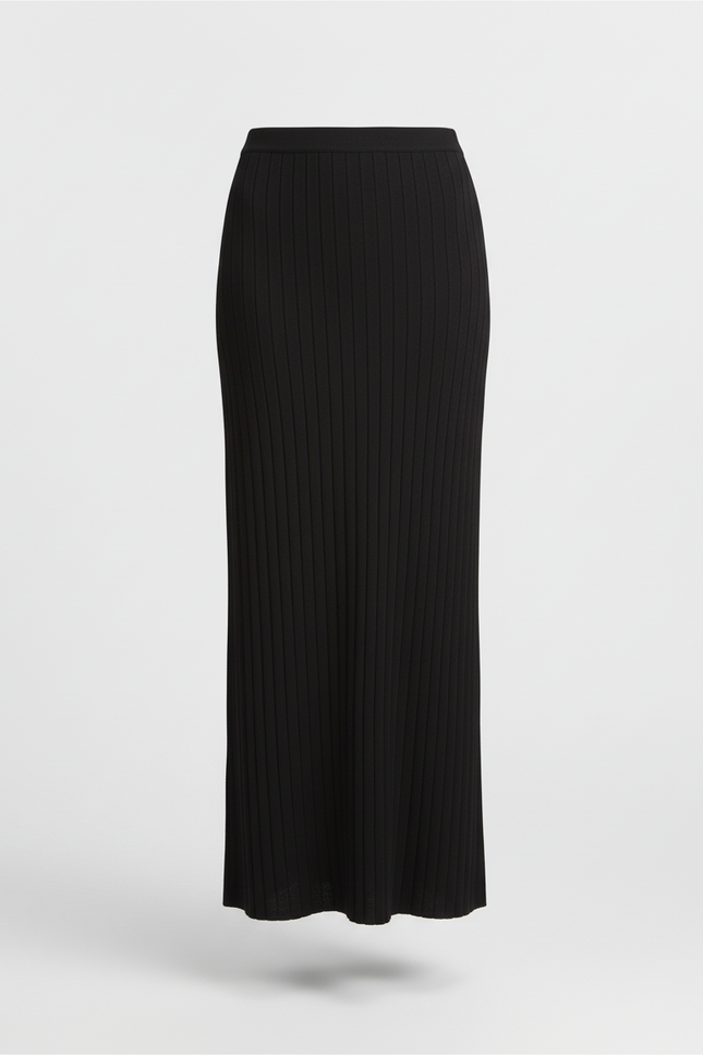 Jupe Crayon Côtelée Longue Élégante