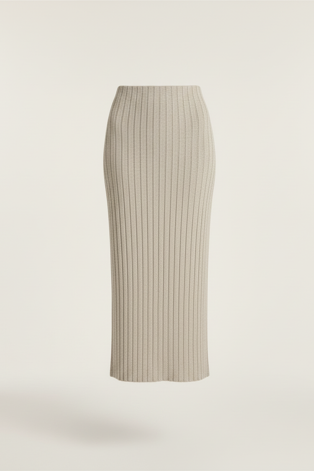 Jupe Crayon Côtelée Beige Élégante