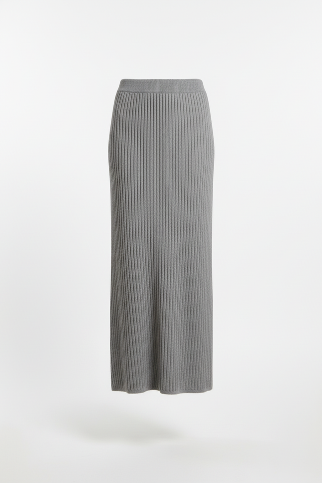 Jupe Crayon Grise Côtelée Élégante