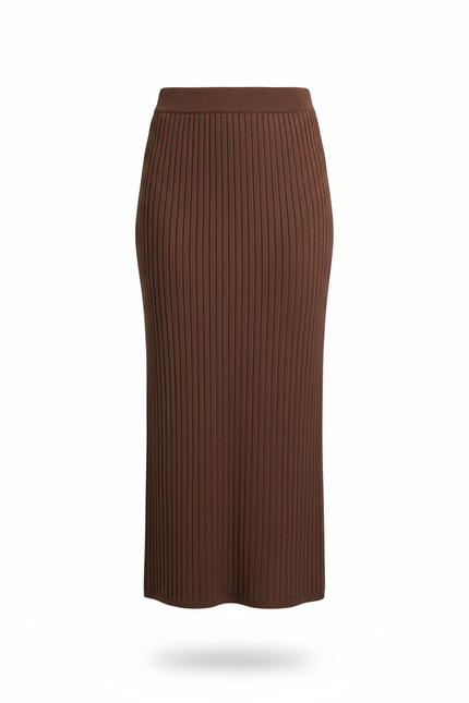 Jupe Crayon Marron Côtelée Chic