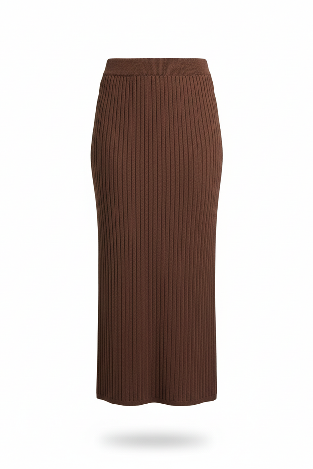 Jupe Crayon Marron Côtelée Chic