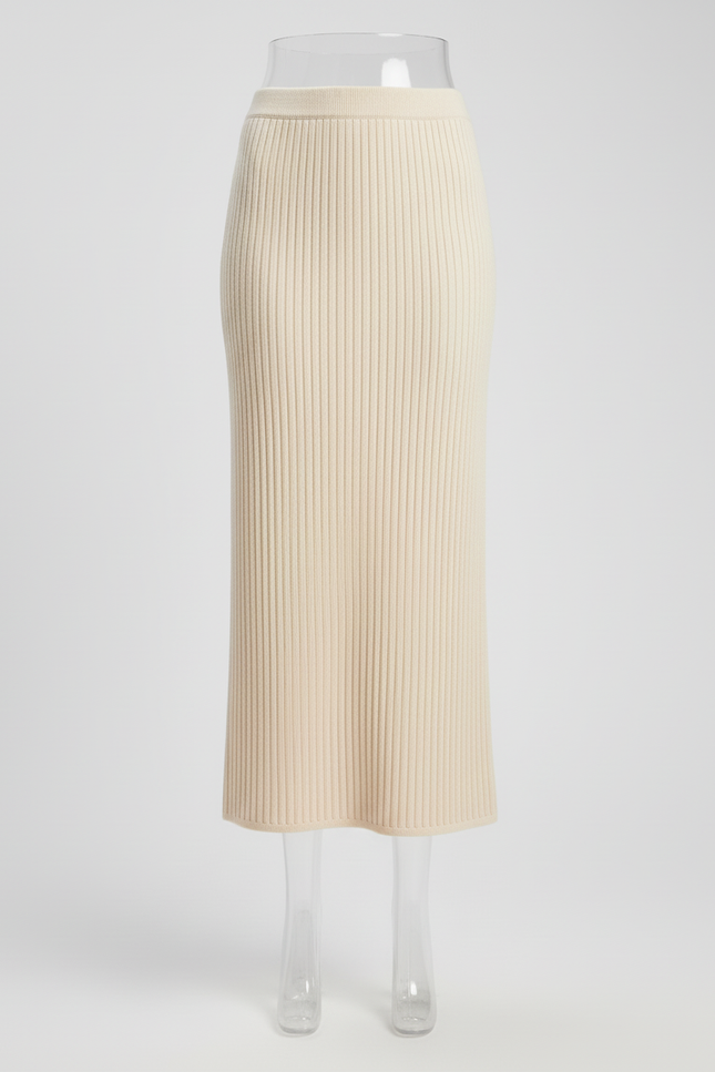 Jupe Crayon Crème Côtelée Élégante