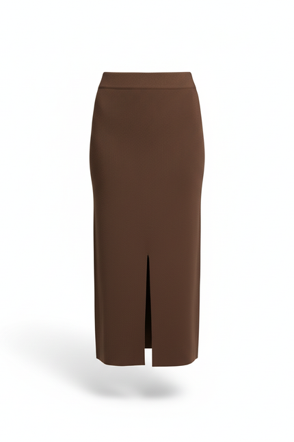 Jupe Crayon Marron Fendue Chic