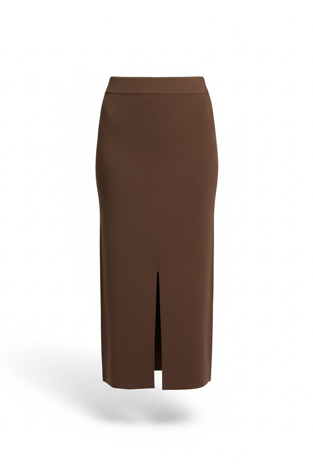 Jupe Crayon Marron Fendue Chic