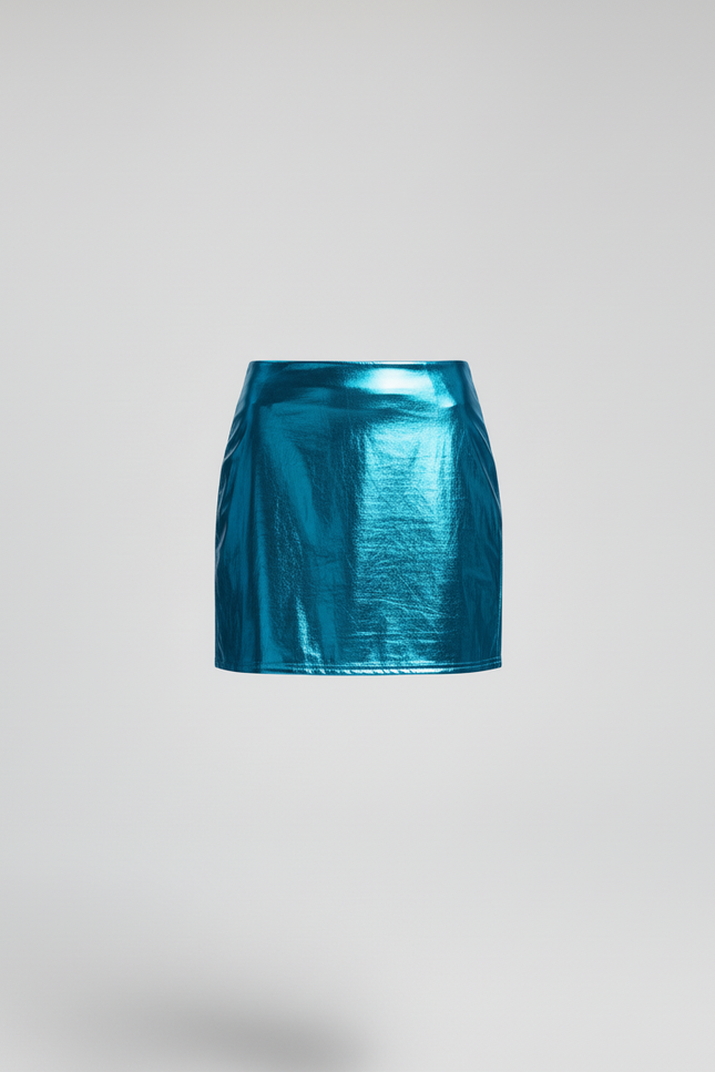 Jupe Crayon Bleu Métallique Brillante Éclatante