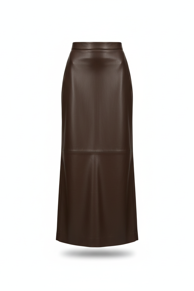 Jupe Crayon Marron Similicuir Élégante