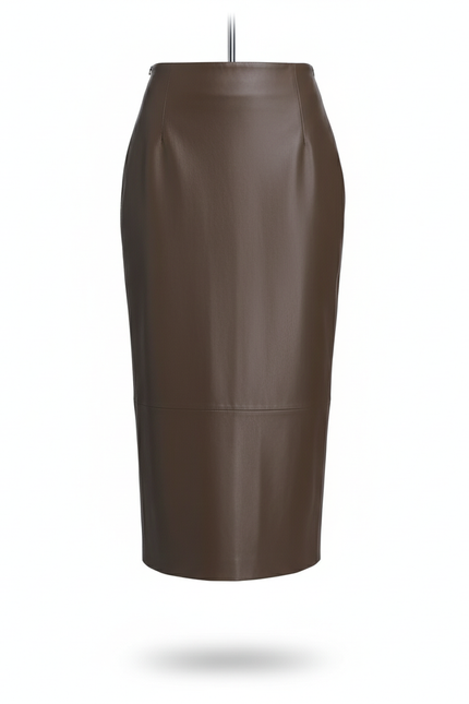 Jupe Crayon Marron Cuir Élégante