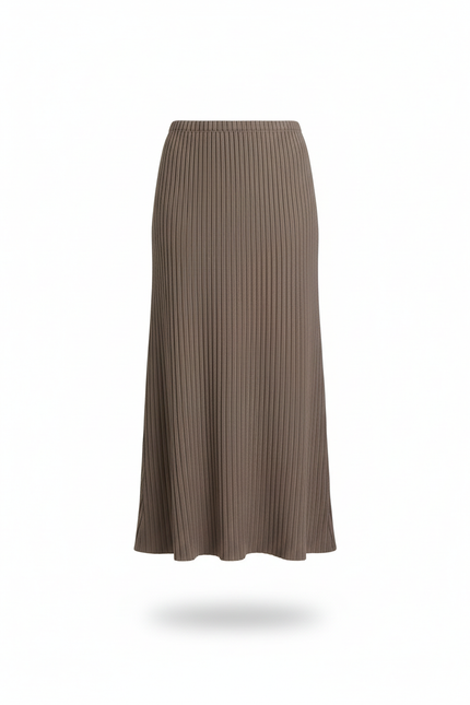Jupe Crayon Taupe Côtelée Élégante