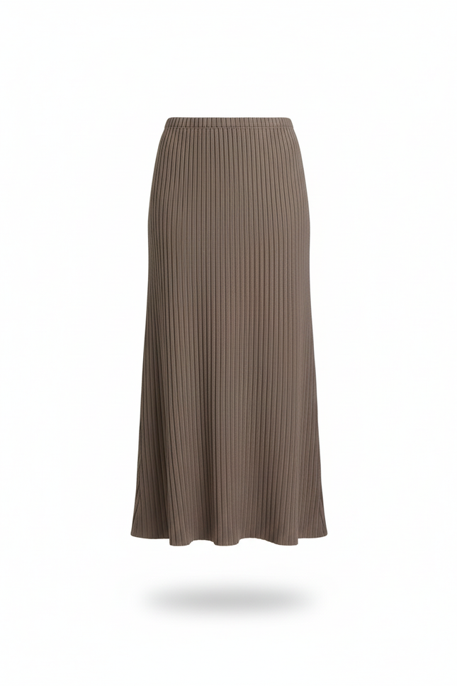 Jupe Crayon Taupe Côtelée Élégante
