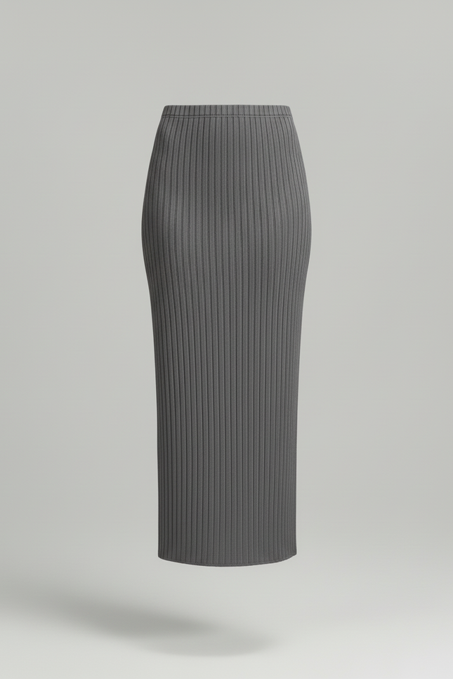 Jupe Crayon Gris Côtelée Élégante