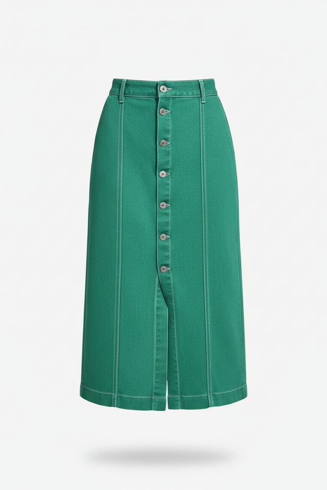 Jupe Crayon Verte Boutonnée Décontractée