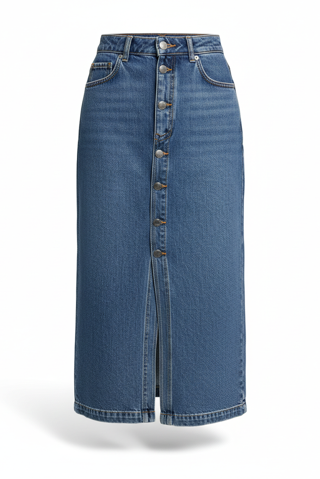 Jupe Crayon Denim Boutonnée Décontractée