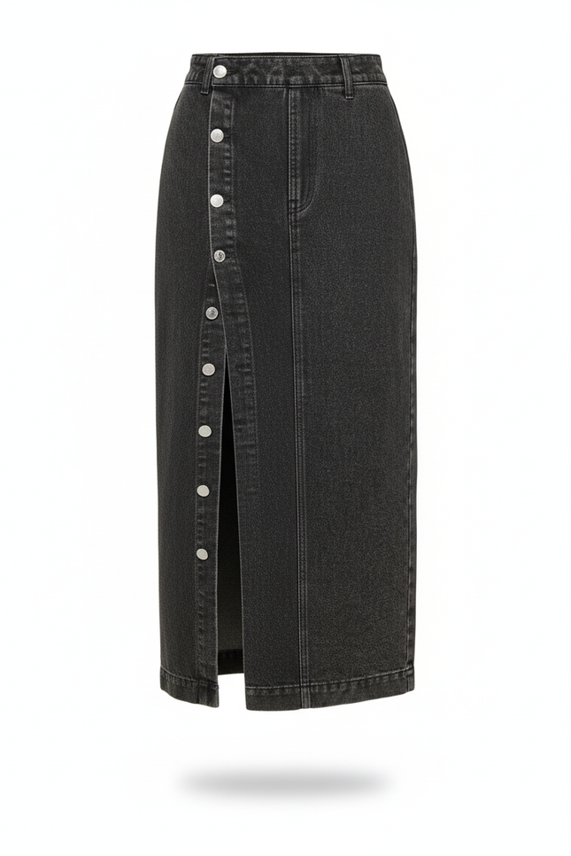 Jupe Crayon Denim Délavé Boutonnée Élégante
