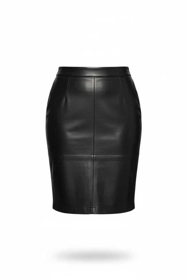 Jupe Crayon Noir Simili Cuir Élégante