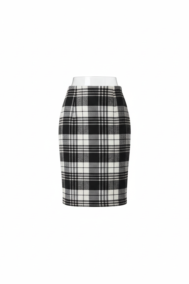Jupe Crayon Plaid Laine Chic