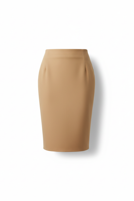 Jupe Crayon Camel Unie Élégante