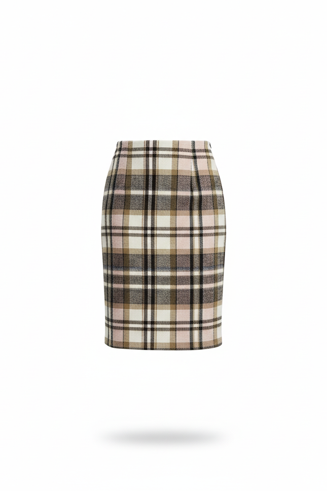Jupe Crayon En Laine Écossaise Chic