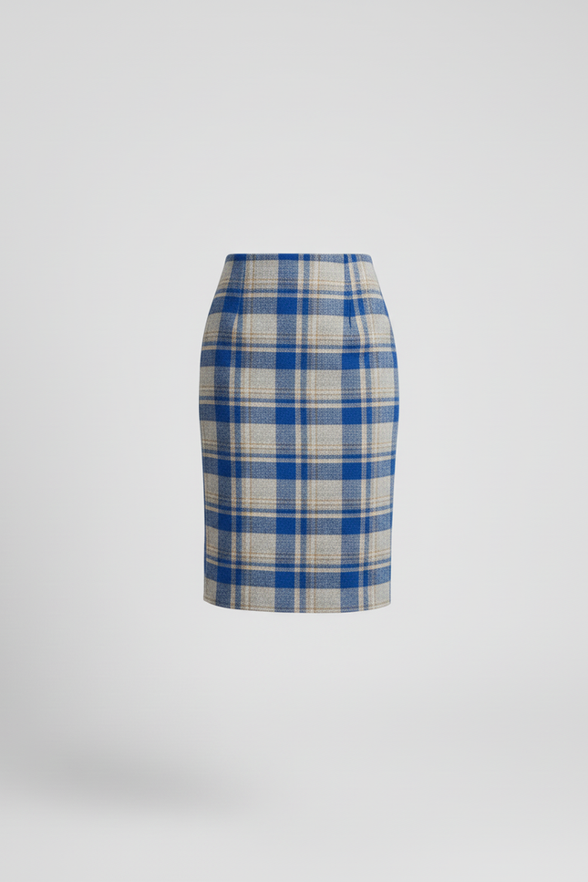 Jupe Crayon Carreaux Laine Chic