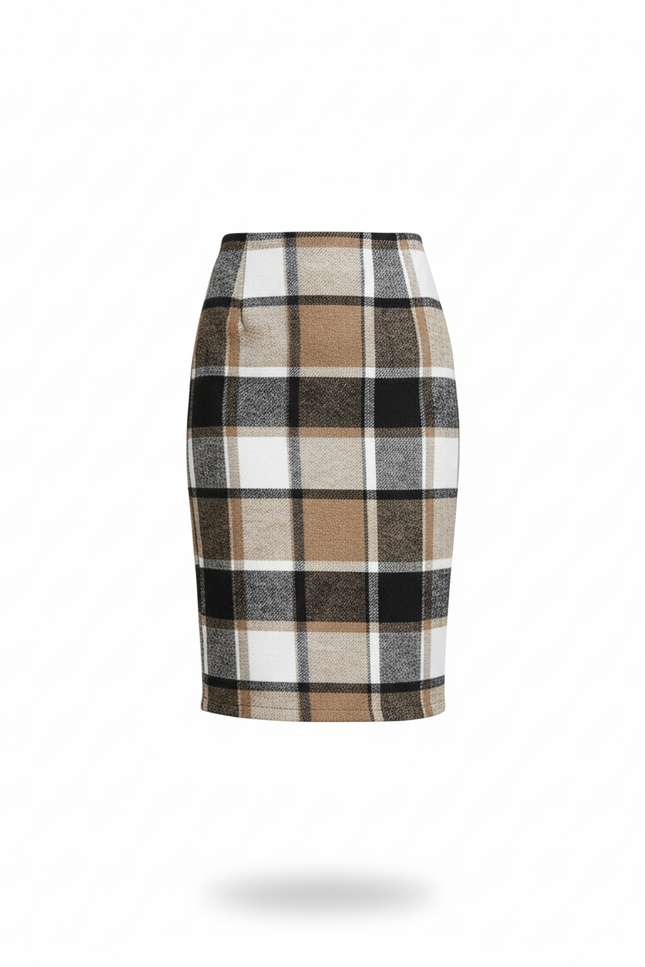 Jupe Crayon Carreaux Laine Élégante