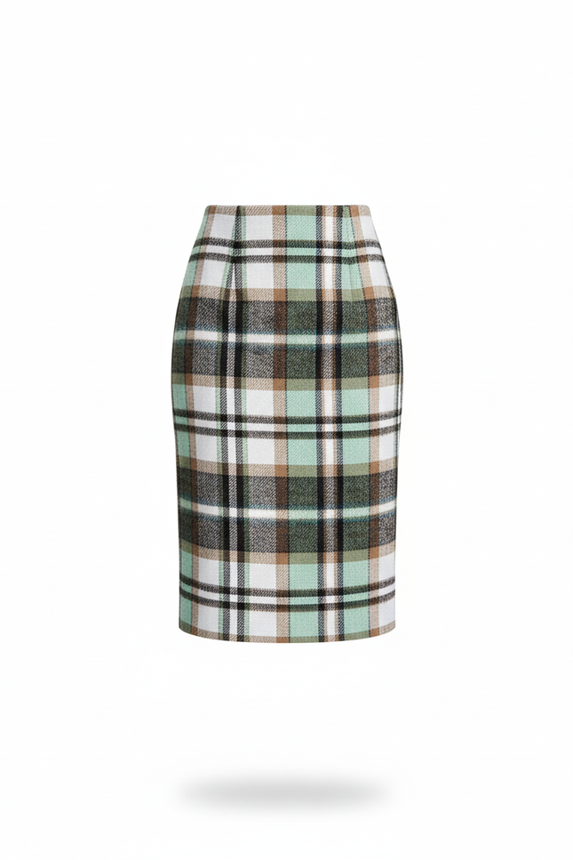 Jupe Crayon Plaid Vert Menthe Chic
