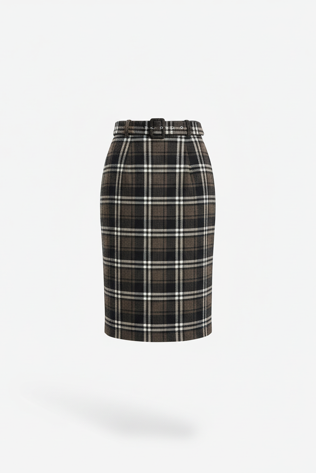 Jupe Crayon Carreaux Laine Chic