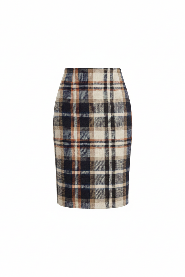 Jupe Crayon Carreaux Laine Chic