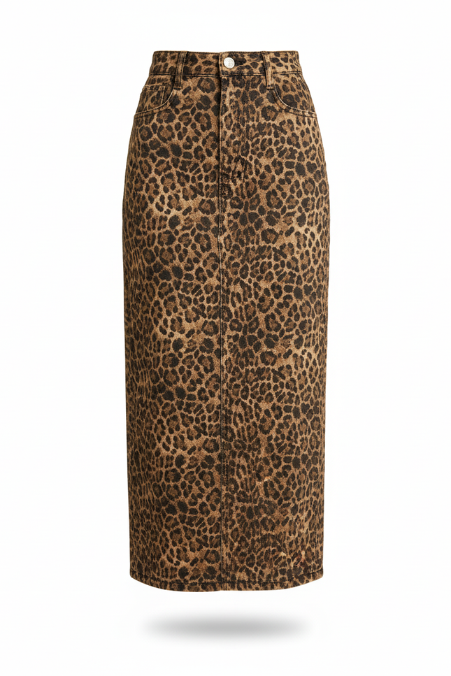 Jupe Crayon Denim Léopard Chic
