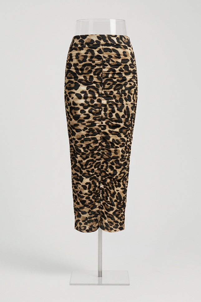 Jupe Crayon Léopard Plissée Chic