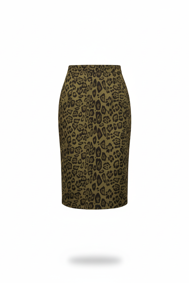 Jupe Crayon Léopard Kaki Chic