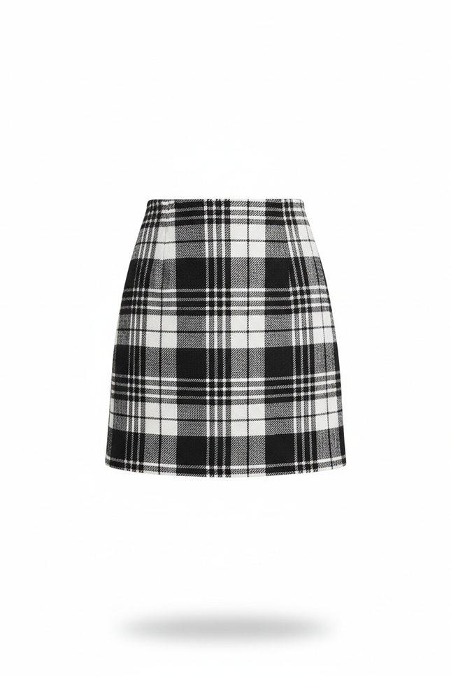 Jupe Crayon Carreaux Taille Haute Chic