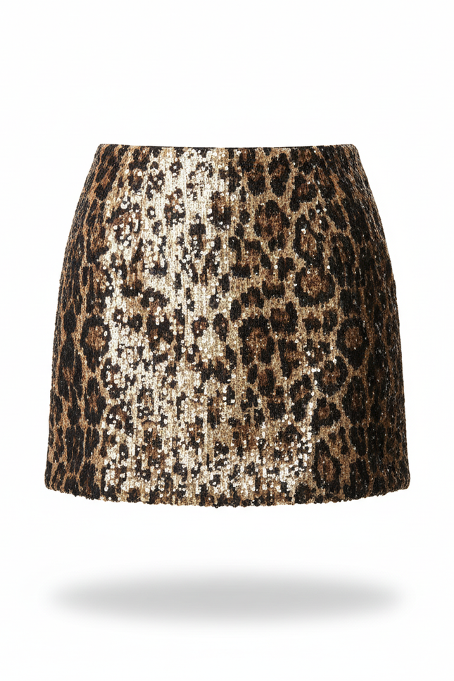 Jupe Crayon Imprimé Léopard Sequins Élégante