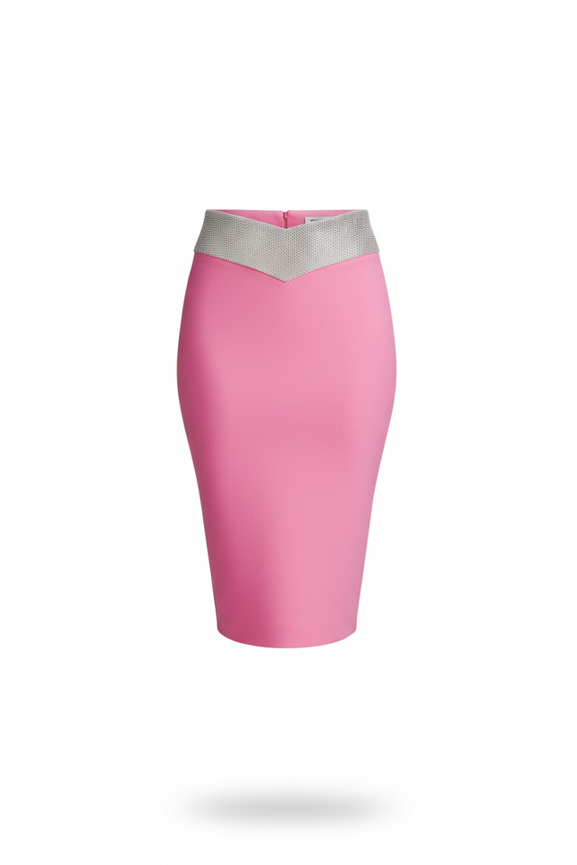 Jupe Crayon Moulante Taille Strassée Élégante