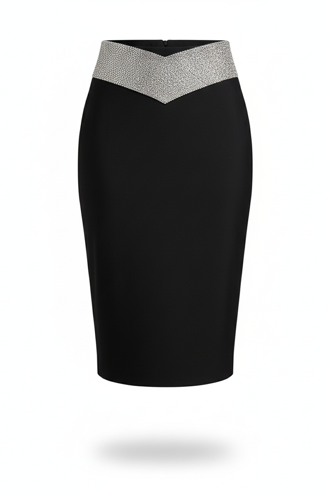 Jupe Crayon Noire Scintillante Élégante