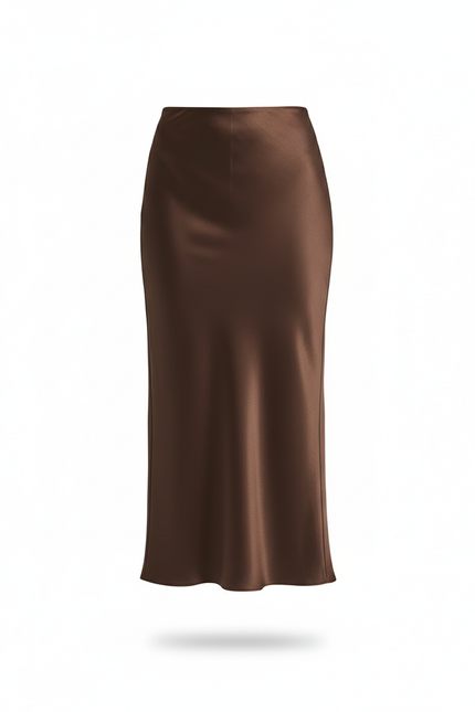 Jupe Crayon Marron Satin Élégante