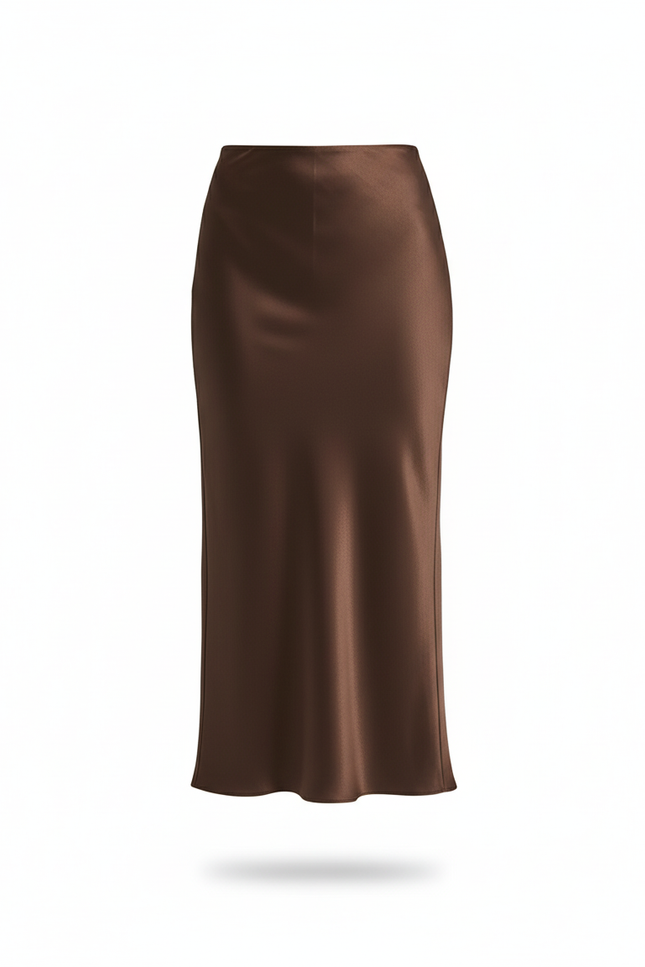 Jupe Crayon Marron Satin Élégante