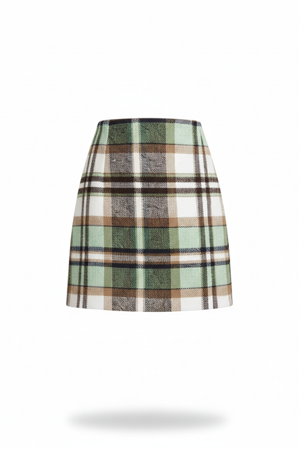 Jupe Crayon Plaid Vert Chic