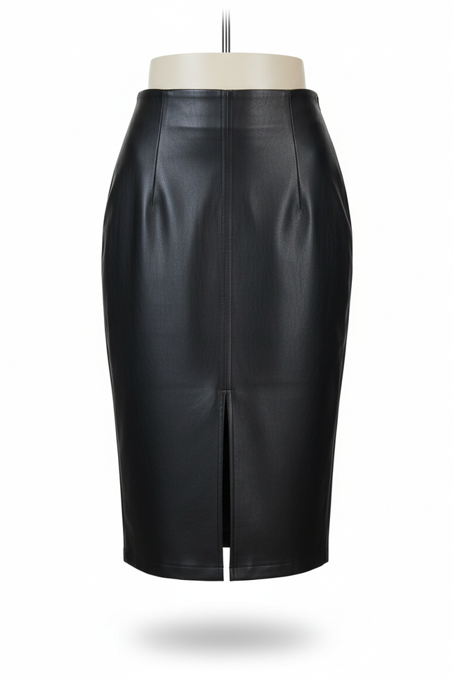 Jupe Crayon Noire Simili Cuir Élégante