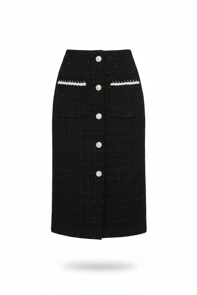 Jupe Crayon Tweed Noire Chic