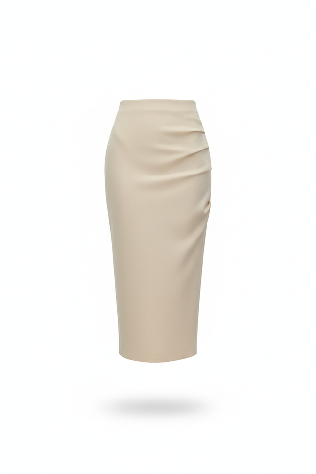 Jupe Crayon Beige Drapée Élégante