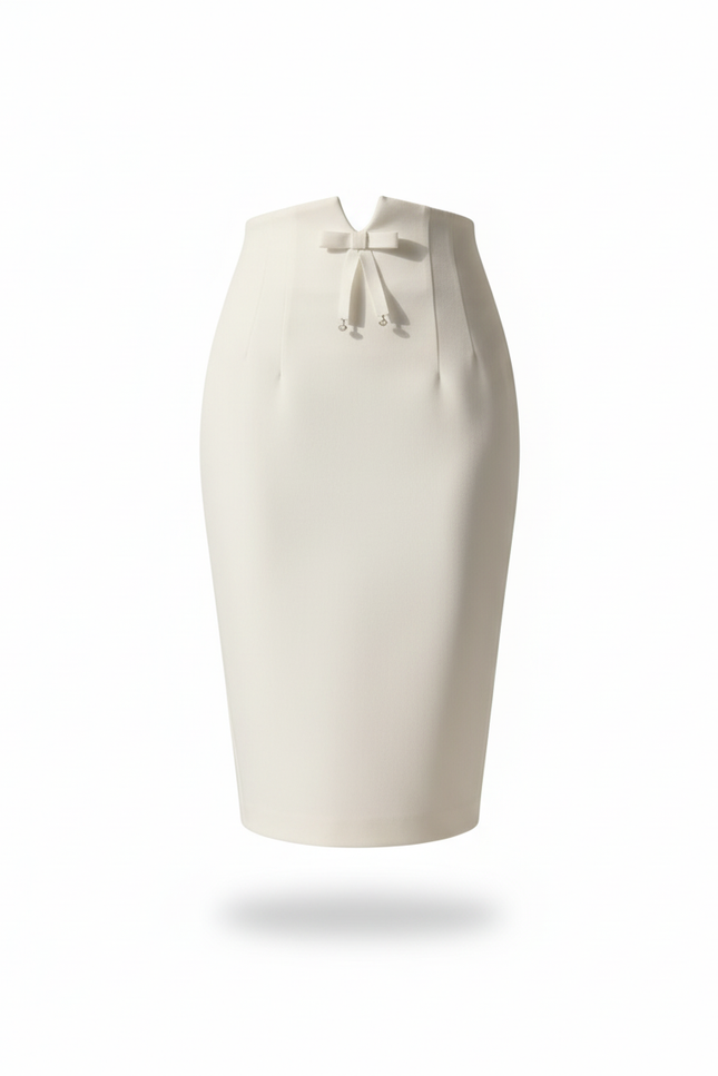 Jupe Crayon Blanche Nœud Élégante