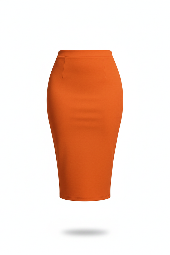 Jupe Crayon Orange Taille Haute Chic