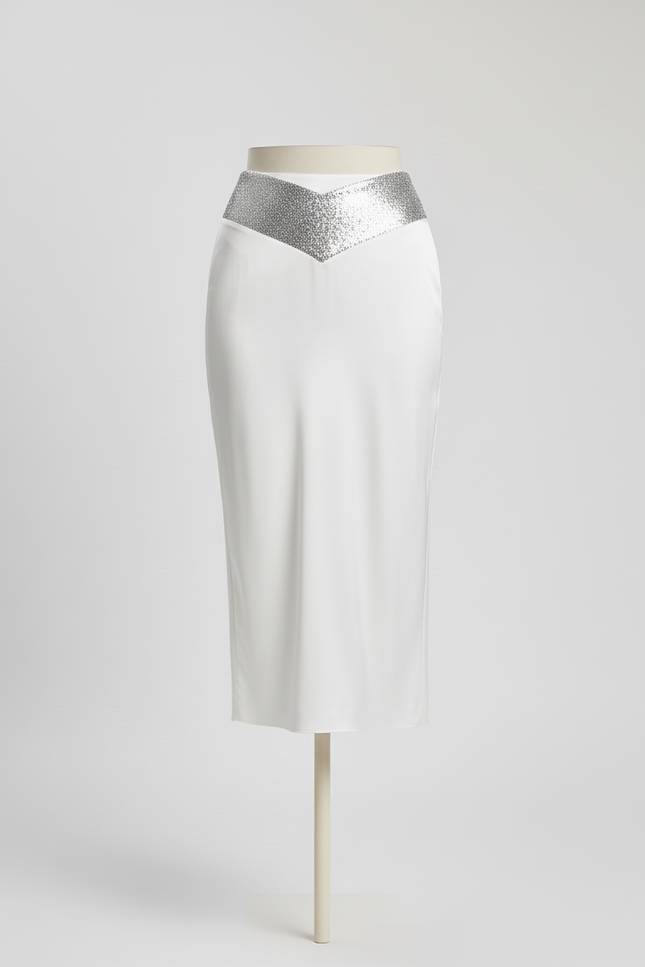 Jupe Crayon Blanche À Paillettes Élégante