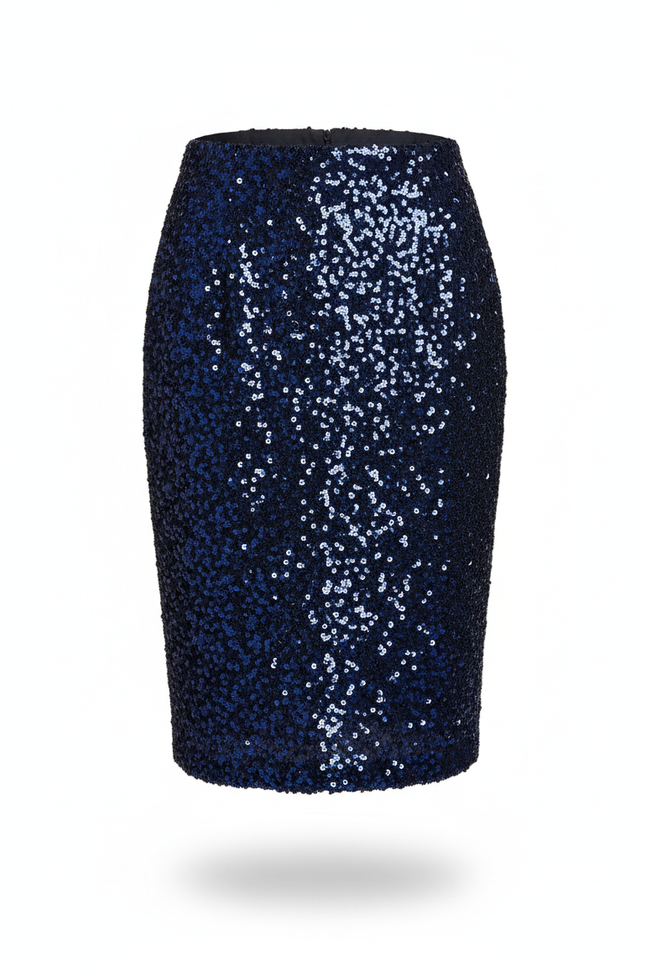 Jupe Crayon Bleu Pailletée Chic