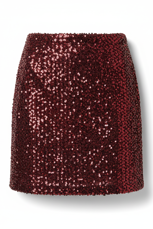Jupe Crayon Bordeaux Pailletée Élégante