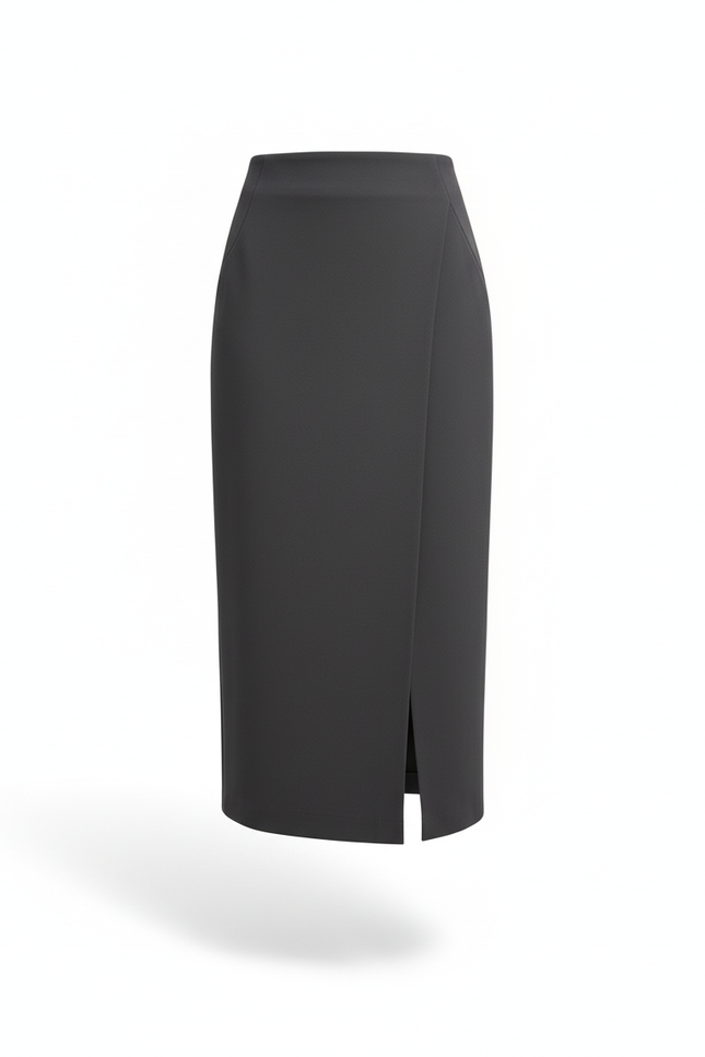 Jupe Crayon Gris Anthracite Fente Élégante