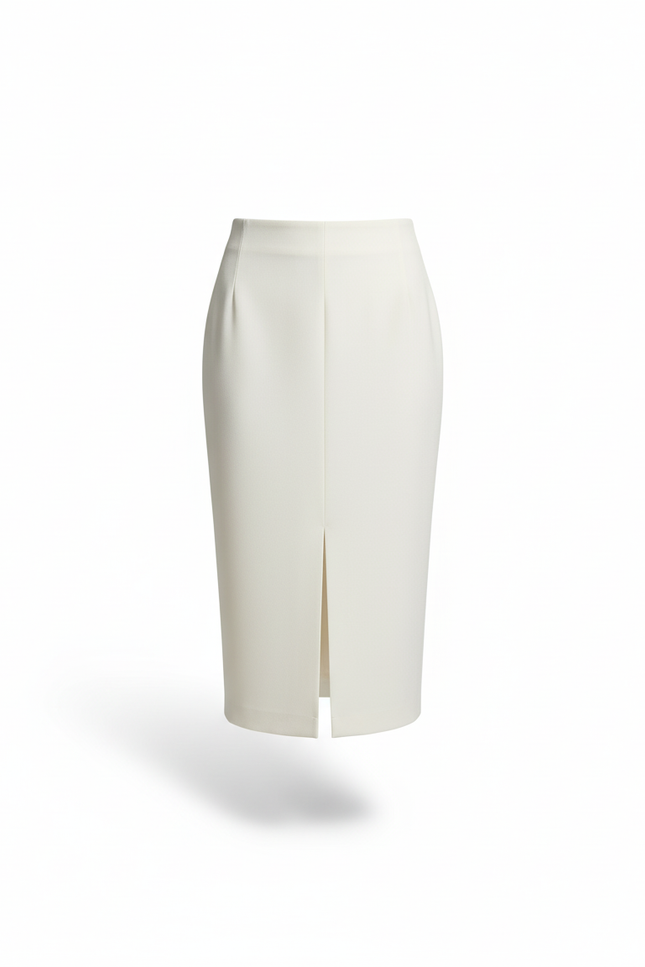 Jupe Crayon Crème Fendue Élégante