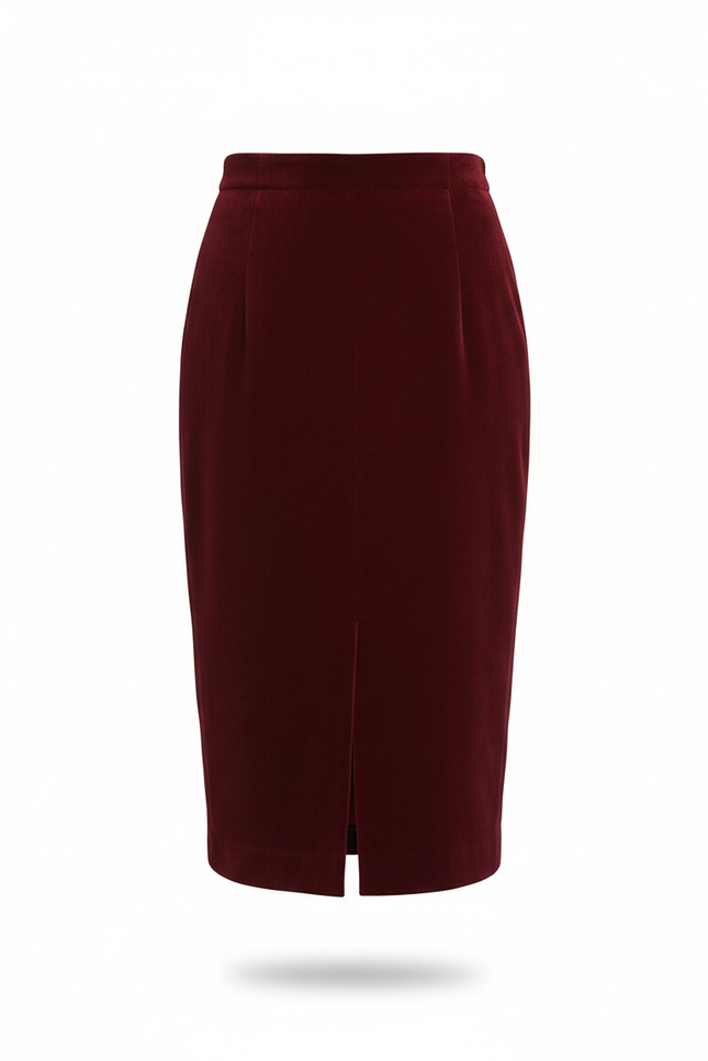 Jupe Crayon Velours Bordeaux Élégante